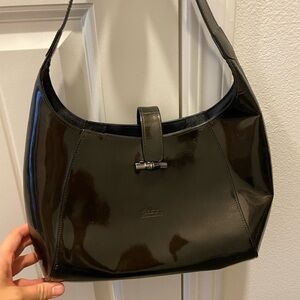 Longchamp patent leather hobo bag